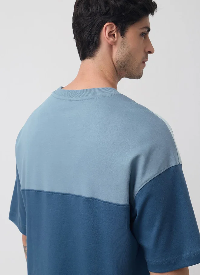 The Souled Store  The Souled Store Oversized Colourblocked Pure Cotton Drop-Shoulder T-shirt  | Best Price UAE
