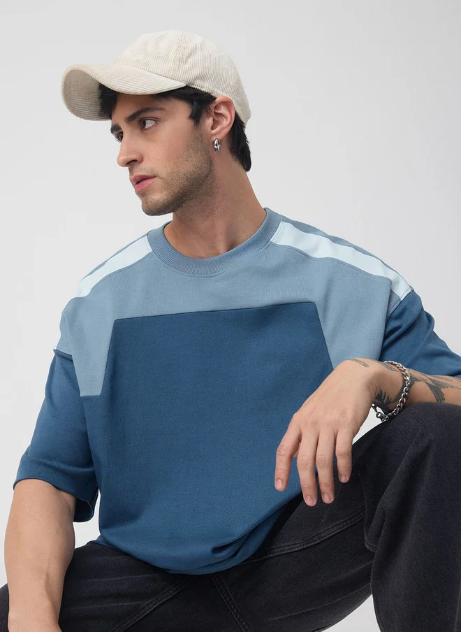 The Souled Store  The Souled Store Oversized Colourblocked Pure Cotton Drop-Shoulder T-shirt  | Best Price UAE