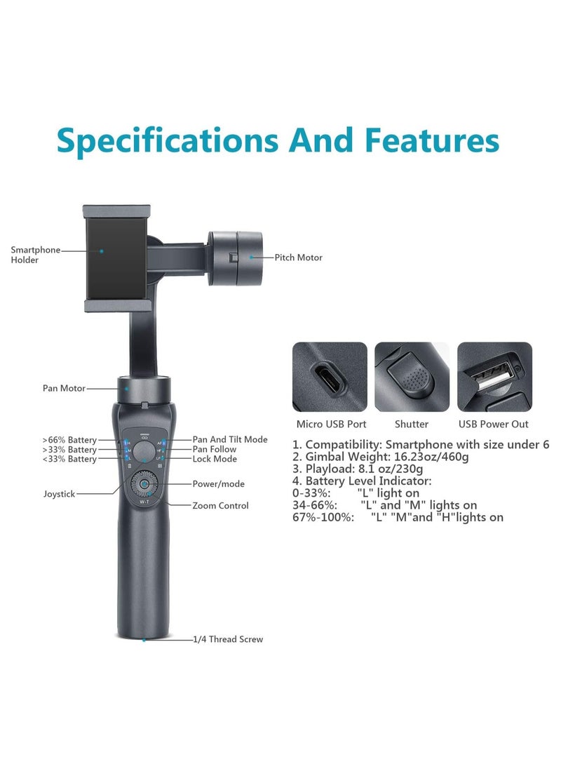 Generic - Three Axis Handheld Gimbal Stabilizer & LED Adjustable Night Fill Light and Lightning Zoom Face Tracking Time Lapse Portable PTZ Stabilizer Panorama Mode Sports Camera for Phone - Image 1