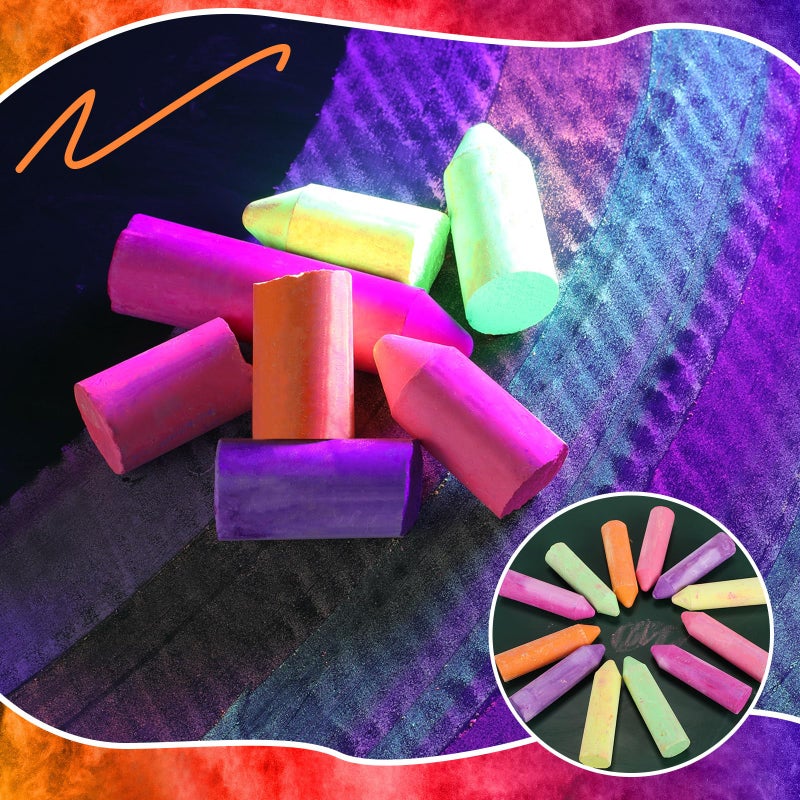 Feifeiya 12 Pcs Glow in the Dark Chalk Under Blacklight, 6 Neon Colors Washable Dustless UV Sidewalk Chalk for Black Light Party Playground Chalkboard Birthday Gift and Outdoor Drawing (Crayon) - Image 5