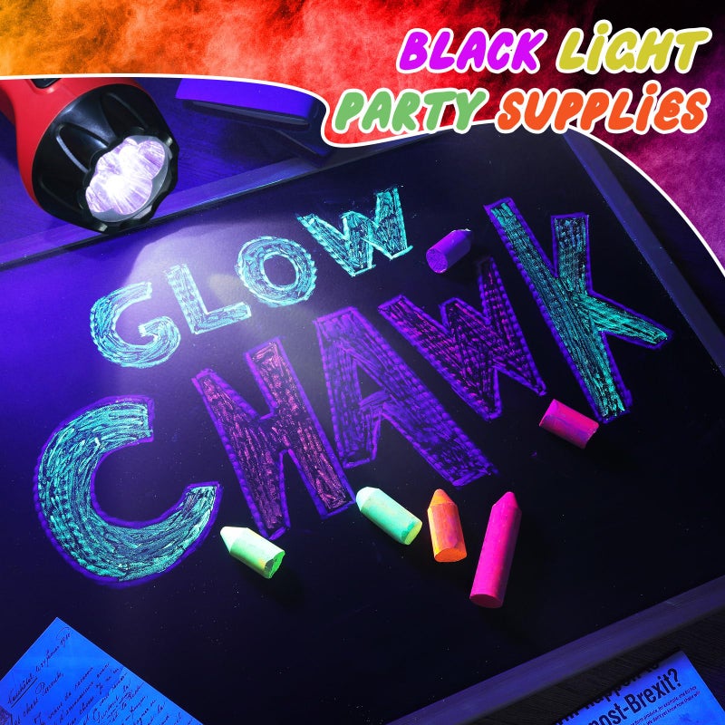 Feifeiya 12 Pcs Glow in the Dark Chalk Under Blacklight, 6 Neon Colors Washable Dustless UV Sidewalk Chalk for Black Light Party Playground Chalkboard Birthday Gift and Outdoor Drawing (Crayon) - Image 4