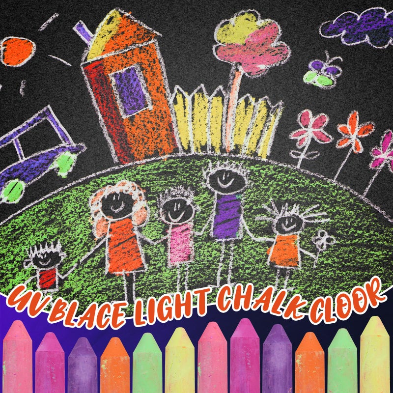 Feifeiya 12 Pcs Glow in the Dark Chalk Under Blacklight, 6 Neon Colors Washable Dustless UV Sidewalk Chalk for Black Light Party Playground Chalkboard Birthday Gift and Outdoor Drawing (Crayon) - Image 3