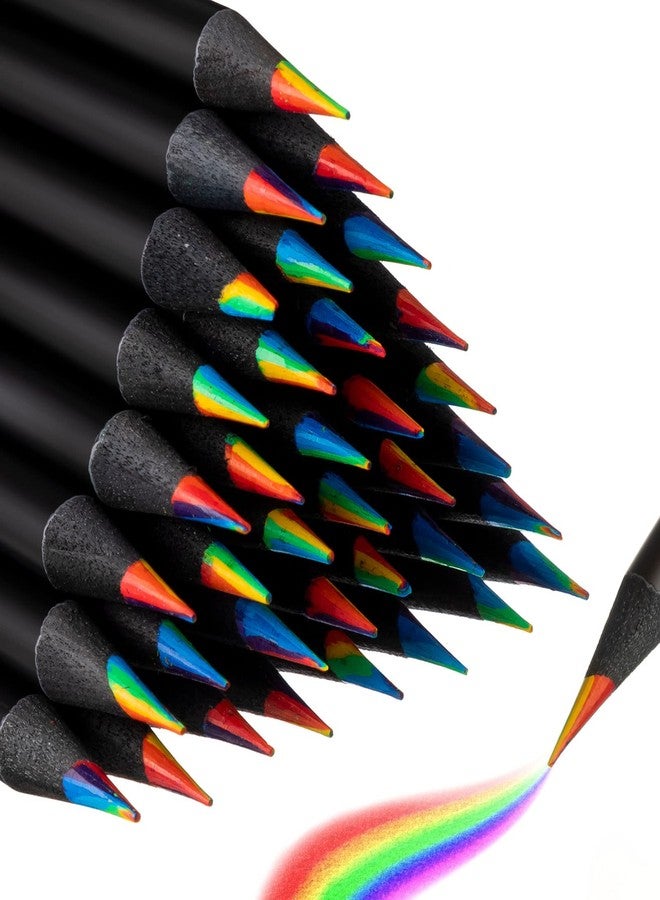 Teling 100 Pcs Rainbow Pencils for Kids, 7 in 1 Black Wooden Rainbow Multicolor Pencils Bulk School Classroom Art Supplies for Kids Adults Coloring Sketching Drawing - Image 1
