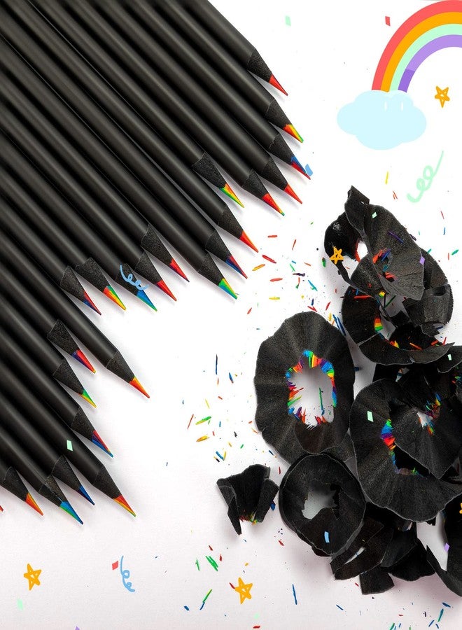 Teling 100 Pcs Rainbow Pencils for Kids, 7 in 1 Black Wooden Rainbow Multicolor Pencils Bulk School Classroom Art Supplies for Kids Adults Coloring Sketching Drawing - Image 3