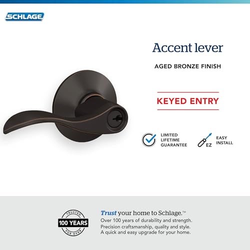 Schlage F51A ACC 716 Accent Door Lever, Keyed Entry Lock, Aged Bronze - Image 5