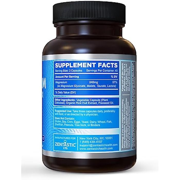Zentastic Magnesium Complex - 600 Magnesium Capsules - Chelated Magnesium Glycinate, Malate, Taurate & Lactate - Support Bones, Muscles - Image 3