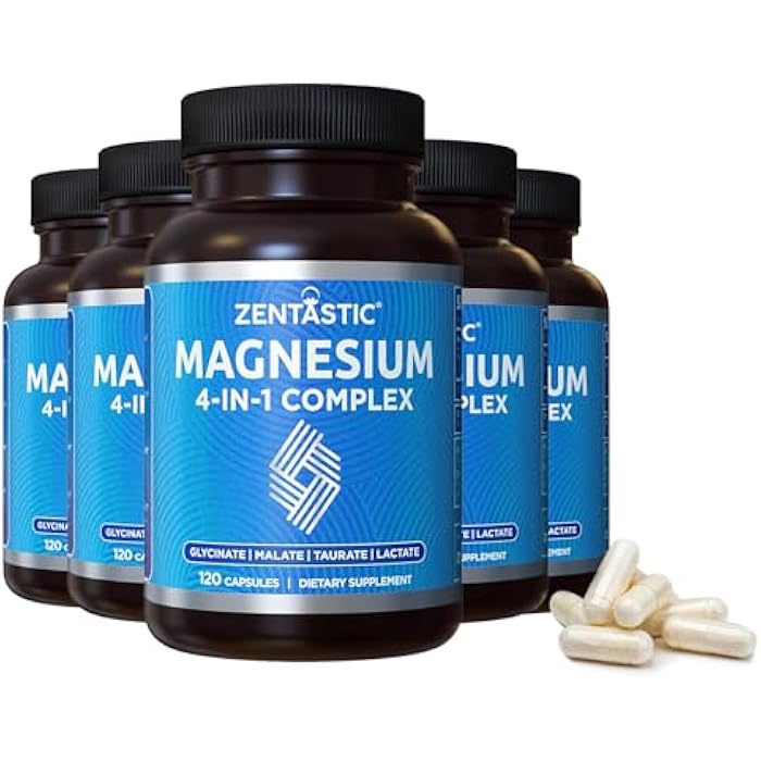 Zentastic Magnesium Complex - 600 Magnesium Capsules - Chelated Magnesium Glycinate, Malate, Taurate & Lactate - Support Bones, Muscles - Image 1