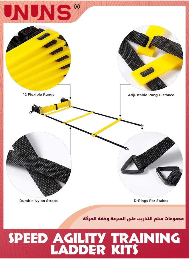 UNUNS Agility Ladder,Speed Agility Training Kits-12 Rung 6M Speed Ladder With 12 Agility Cones And 4 Steel Stakes,Intermediate Speed Training Equipment With Carrying Bag For Exercise Training  - Image 2