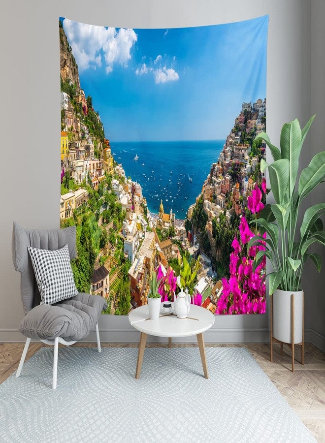 Loccor Italian Amalfi Coast Tapestry Famous Positano Town Sea View Tapestry Mediterranean Coastal Landscape Italy Wall Hanging for Bedroom Living Room Decor 70''x47'', Multicolor - Image 4