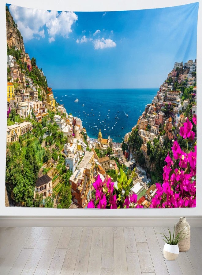 Loccor Italian Amalfi Coast Tapestry Famous Positano Town Sea View Tapestry Mediterranean Coastal Landscape Italy Wall Hanging for Bedroom Living Room Decor 70''x47'', Multicolor - Image 1