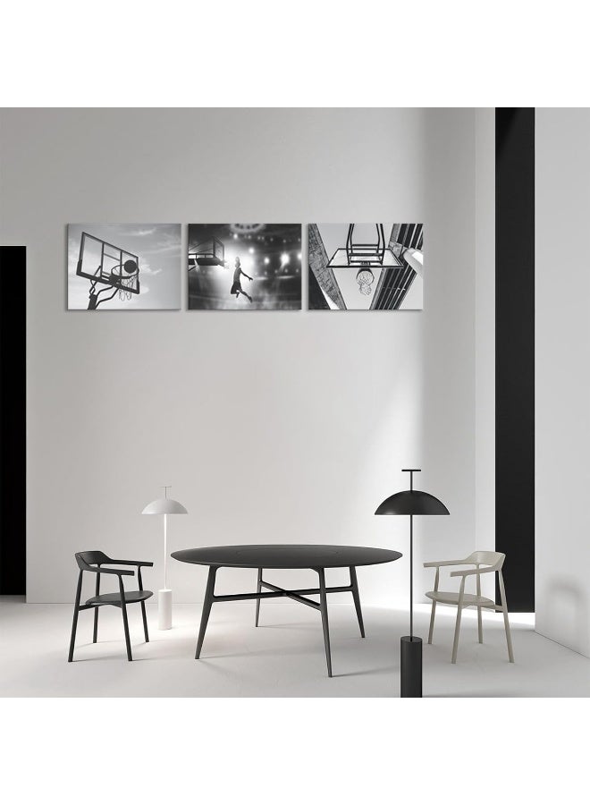 KAWAHONE 3 Pieces Black and White Sports Canvas -Sports Poster-Basketball Sports Themed Canvas Wall Art-Sport Canvas Art Framed Gift for Bedroom Gym Room Decoration Boys Gift - Image 3