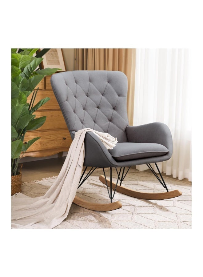 Rich Life Luxury Grey Velvet Tufted Rocking Chair with Ergonomic Backrest, Metal Frame and Wooden Rocker Base, Elegant Lounge and Reading Chair for Bedroom, Living Room, Nursery or Balcony -Comfortable Lounge and Reading Chair for Living Room -Office Armchair with Armrests & Ergonomic Backrest for Dining Room, studyroom,Lounge Accent Chair,Patio Chairs Lounge - Image 5