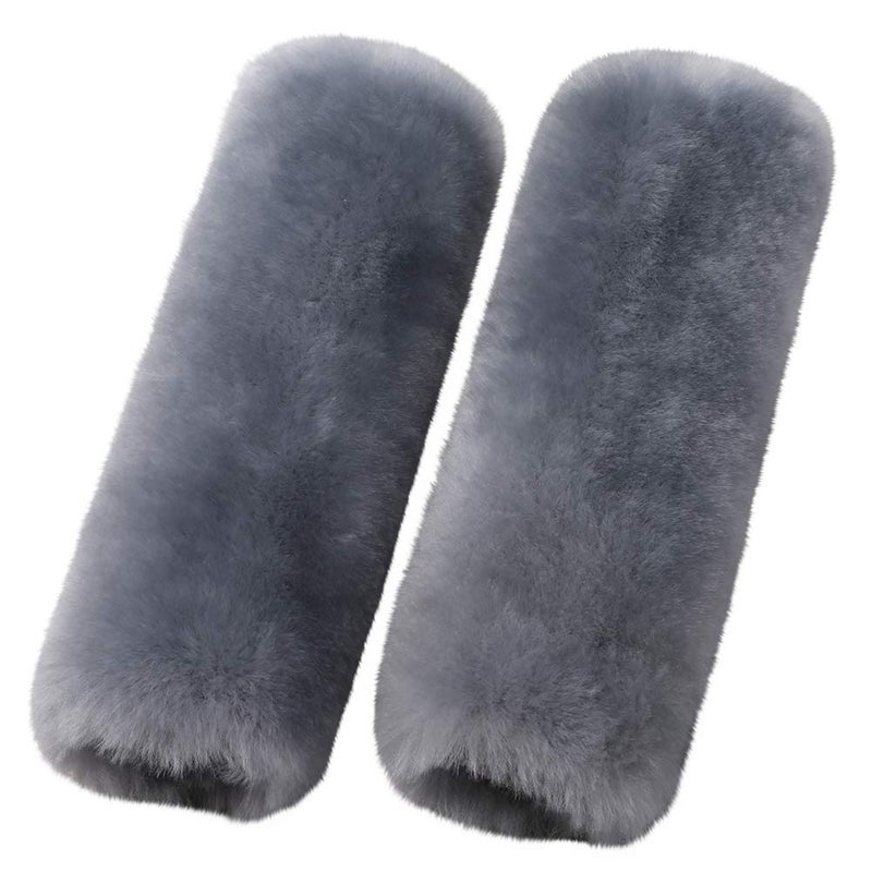 OGLAND 2 Pack Natural Fur Comfort Auto Authentic Sheepskin Car Seat Belt Pads for Adults Soft Texture Shoulder Neck Cushion Pad Protector Genuine Australia Merino Wool Cover Blue Gray - Image 3