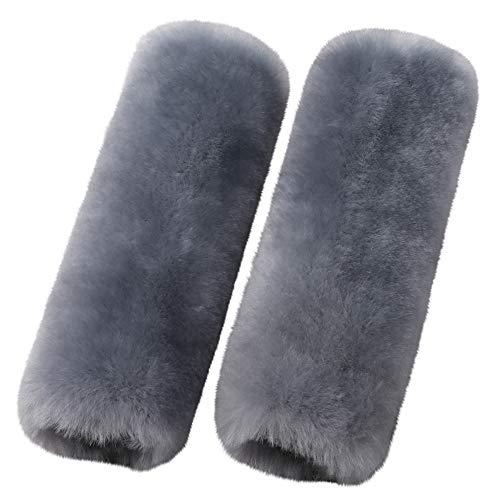 OGLAND 2 Pack Natural Fur Comfort Auto Authentic Sheepskin Car Seat Belt Pads for Adults Soft Texture Shoulder Neck Cushion Pad Protector Genuine Australia Merino Wool Cover Blue Gray - Image 1