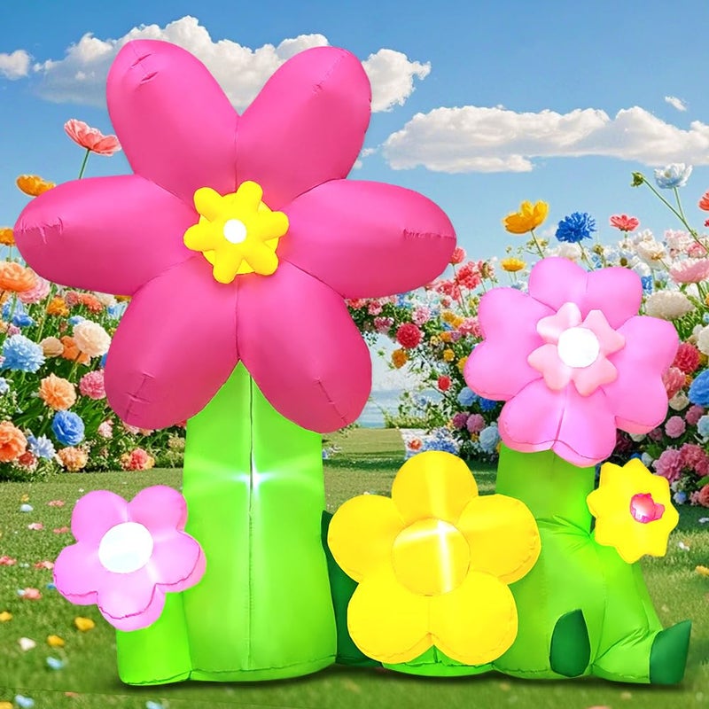 KOOY 6FT Spring Easter Inflatable Flowers Outdoor Decoration MultiColored Blow up Flowers Decorations Builtin LED Lights for Spring Summer Easter Outdoor Garden Lawn Yard Party - Image 2