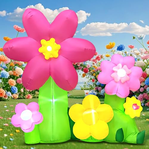 KOOY 6FT Spring Easter Inflatable Flowers Outdoor Decoration MultiColored Blow up Flowers Decorations Builtin LED Lights for Spring Summer Easter Outdoor Garden Lawn Yard Party - Image 1