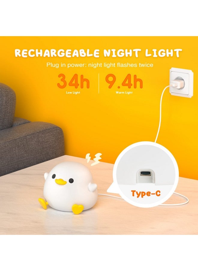 UNEEDE Led Cute Bean Duck Night Light, Dodo Duck Silicone Nursery Night Light Rechargeable Table Lamp Bedside Lamp With Touch Sensor For Bedrooms, Living Room - Image 4