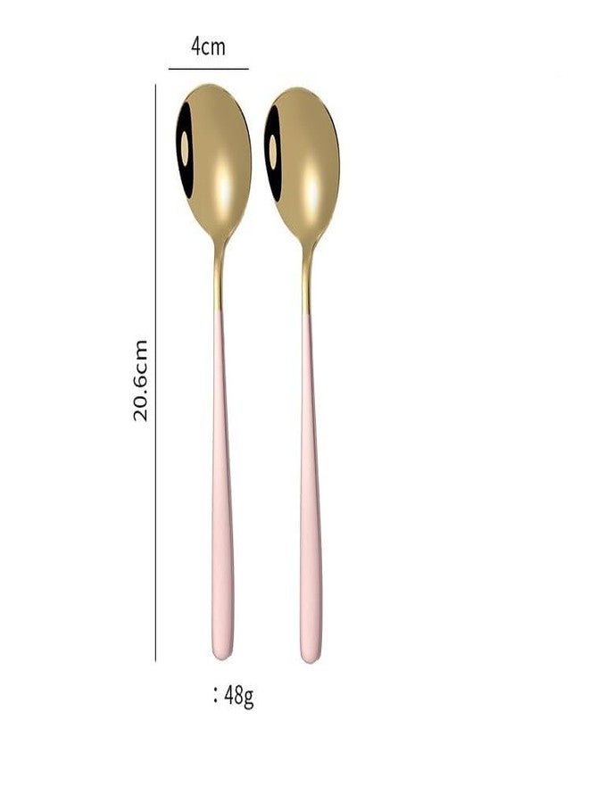 KESESU Spoons, Stainless Steel Long-Handled Spoon,Gold Small Round Spoon,Household Tableware Set,Dessert Spoon,for Cafe Restaurant (8.20 Inch, Pink Gold - 4) - Image 2