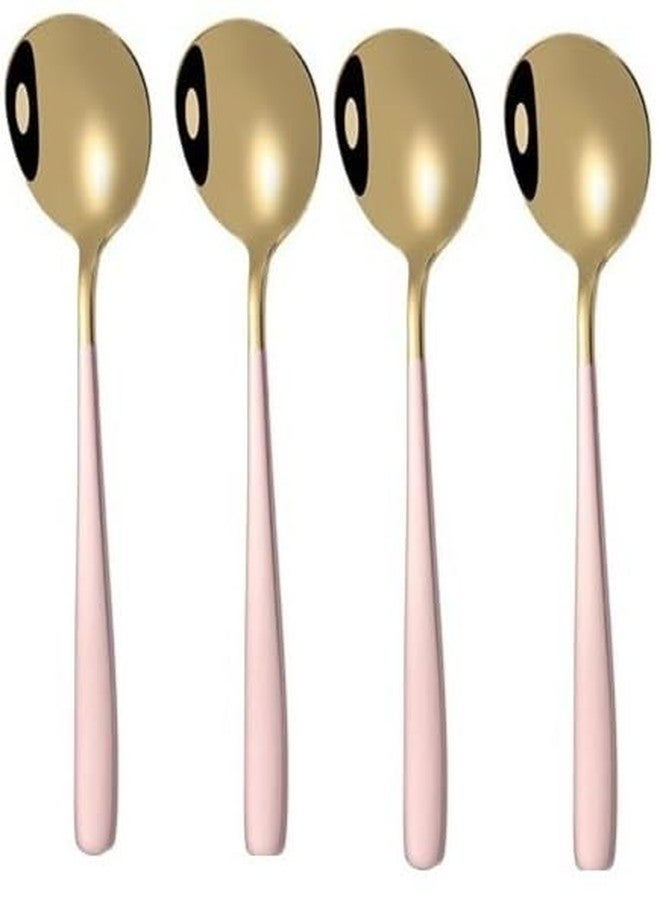 KESESU Spoons, Stainless Steel Long-Handled Spoon,Gold Small Round Spoon,Household Tableware Set,Dessert Spoon,for Cafe Restaurant (8.20 Inch, Pink Gold - 4) - Image 1