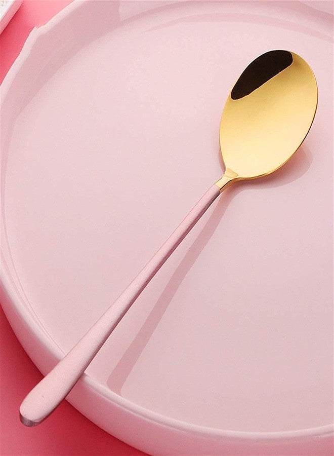 KESESU Spoons, Stainless Steel Long-Handled Spoon,Gold Small Round Spoon,Household Tableware Set,Dessert Spoon,for Cafe Restaurant (8.20 Inch, Pink Gold - 4) - Image 4