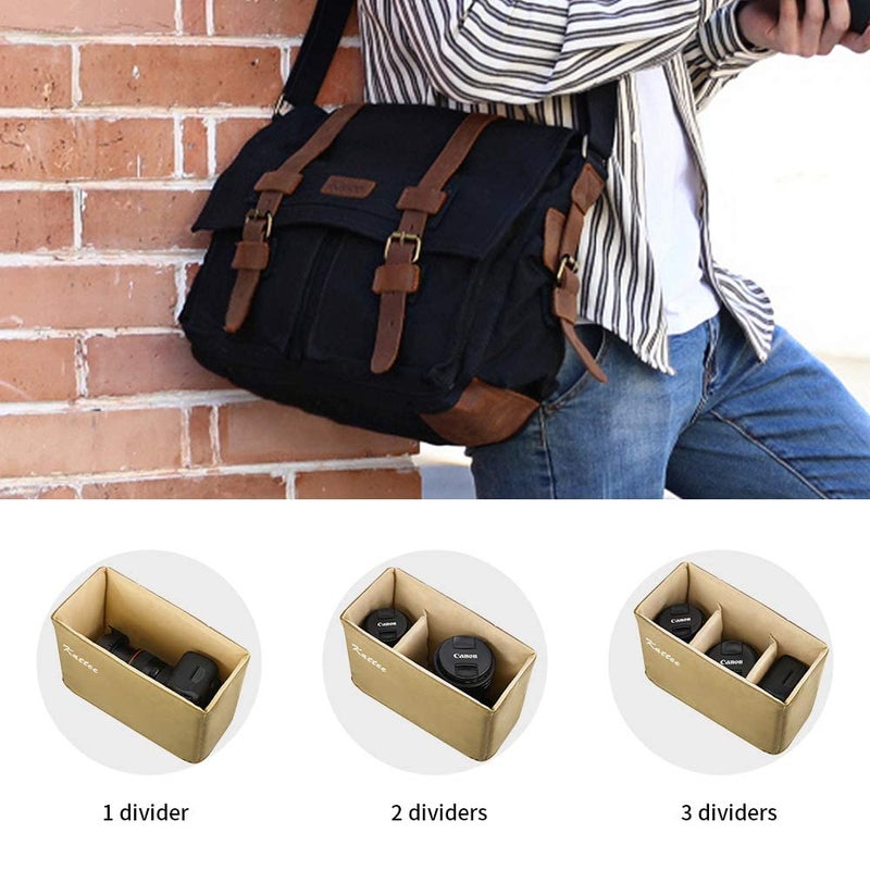 Kattee Leather Canvas Camera Bags for Men Vintage DSLR SLR Messenger Shoulder Bags Black - Image 5