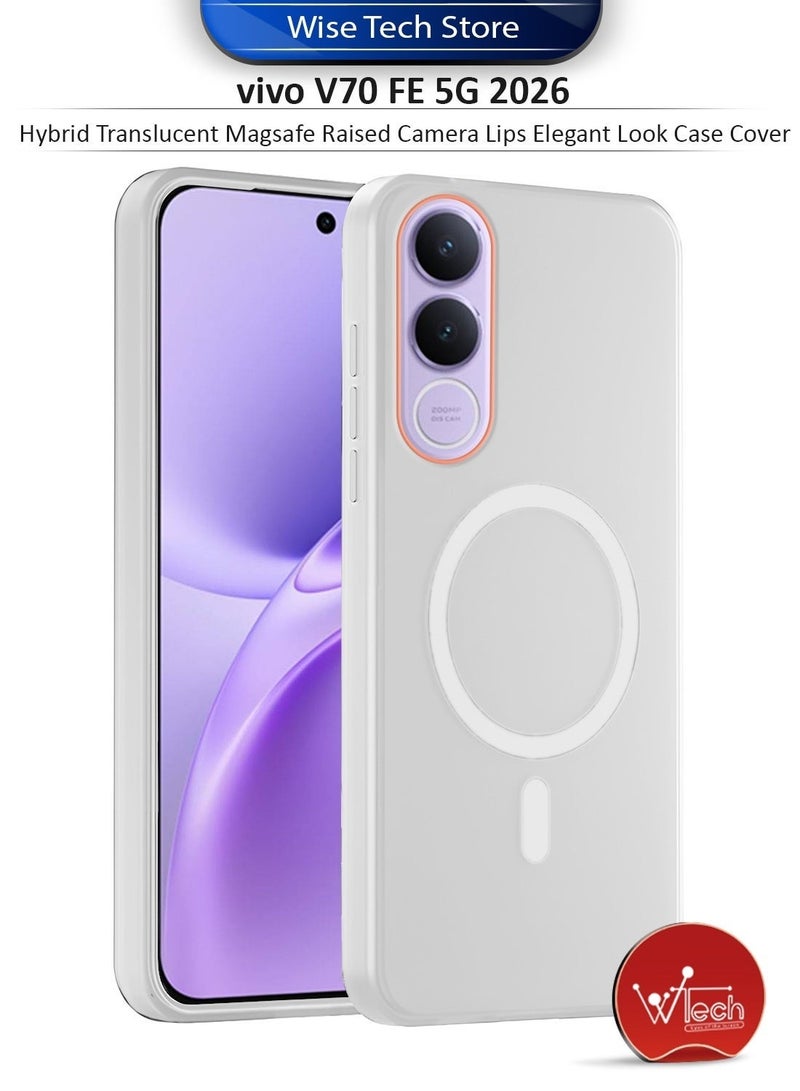 Wtech حافظة أنيقة مع شفافية هجينة Magsafe مع شحن مغناطيسي وحواف كاميرا مرتفعة لجهاز vivo V70 FE 5G 2026 (MCMPMN) - أبيض و واقي شاشة زجاجي مقسى كامل الغراء من سلسلة Premium E2E لجهاز vivo V70 FE 5G 2026 (MSGECN) - شفاف/أسود - Image 2