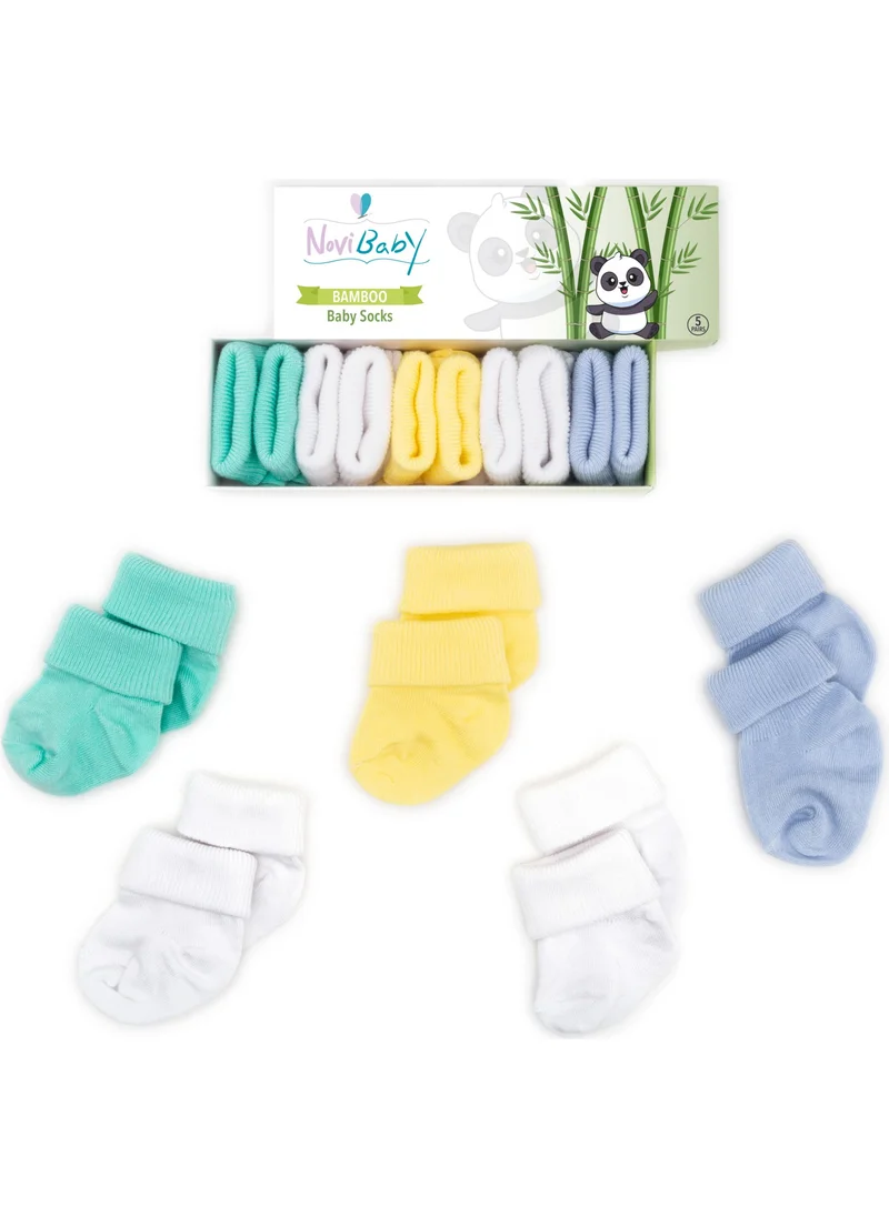 Novibaby 5-Piece Bamboo Newborn Baby Socks I Summer Boy I 0-6 Months