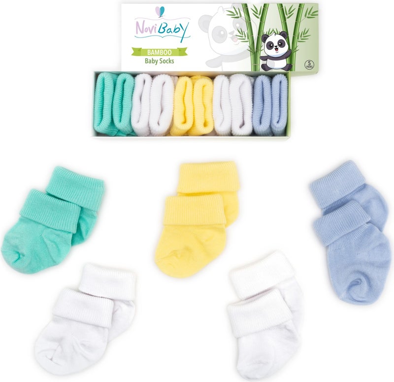 Novibaby 5-Piece Bamboo Newborn Baby Socks I Summer Boy I 0-6 Months  - Image 1