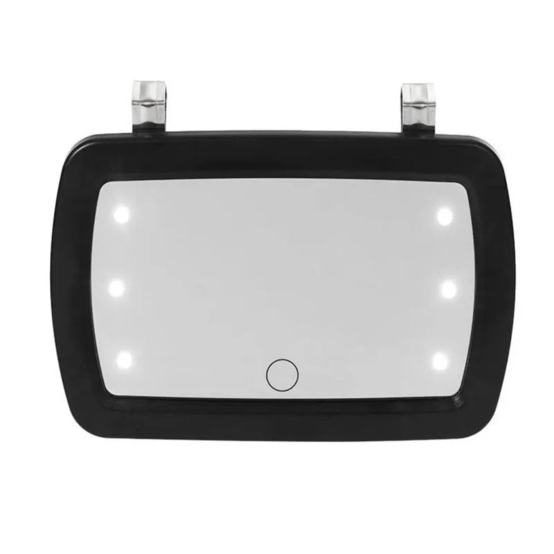 Car Vanity Mirror: Black ABS Material 6 Adjustable LED Lights - Touch Switch Clip-On Design Universal Fit for Cars Caravans Vans Trucks Houses - Image 1