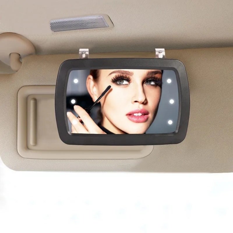 Car Vanity Mirror: Black ABS Material 6 Adjustable LED Lights - Touch Switch Clip-On Design Universal Fit for Cars Caravans Vans Trucks Houses - Image 2