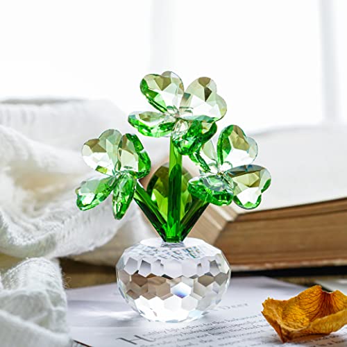 QFkris Crystal Flower Dreams Four-Leaf Clover Figurine Collectibles Crystal Ornament Gift for St. Patrick's Day, Thanksgiving, Christmas - Image 1