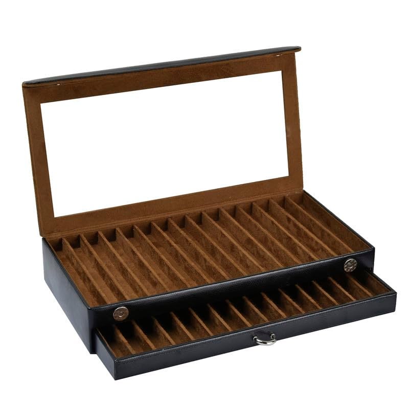 essart Faux Leather Two Level Pen Holder Transparent Display Organizer Box For 30 Pens In Black Color - Image 5