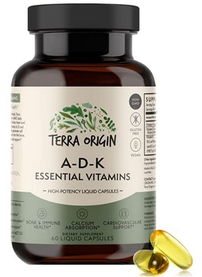 Terra Origin - Adk Essential Vitamins 60 High Potency Liquid Capsules Vegan Nongmo Gluten Free Made In The Usa. - Image 1
