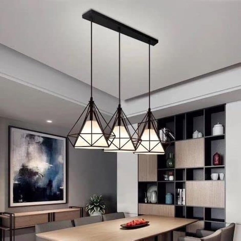 kinis Metal Black Diamond with Glas Design Linear Cluster Pendant Light/Three Hanging Light/Cluster Ceiling Light/Three Pendant Lamp to Décor Home/Living Room/Bedroom/Office/Cafe(Without Bulb) - Image 5