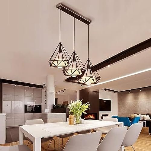 kinis Metal Black Diamond with Glas Design Linear Cluster Pendant Light/Three Hanging Light/Cluster Ceiling Light/Three Pendant Lamp to Décor Home/Living Room/Bedroom/Office/Cafe(Without Bulb) - Image 2