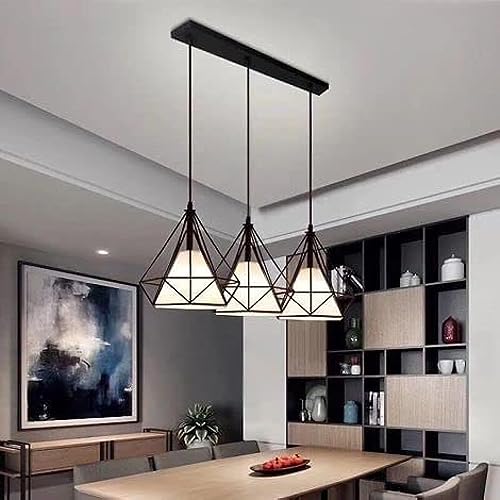 kinis Metal Black Diamond with Glas Design Linear Cluster Pendant Light/Three Hanging Light/Cluster Ceiling Light/Three Pendant Lamp to Décor Home/Living Room/Bedroom/Office/Cafe(Without Bulb) - Image 1