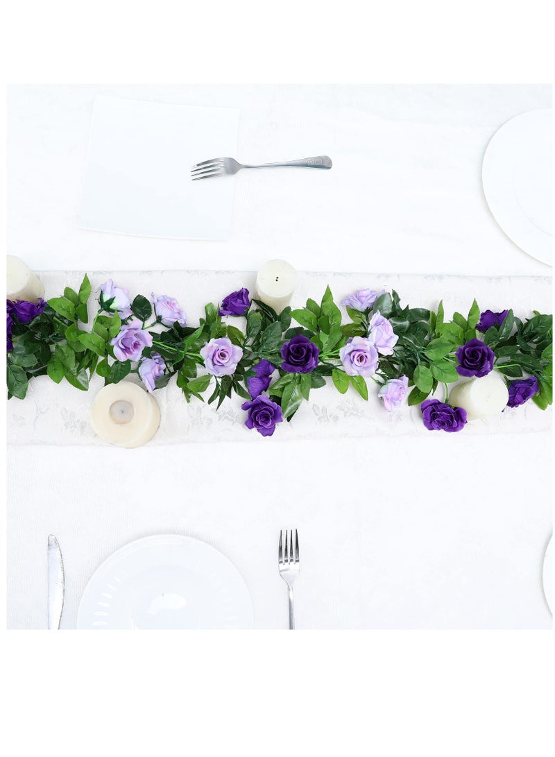 Excefore Artificial Flower Garlands, 2 Pack 15.8 FT Fake Rose Vines Silk Flowers Hanging Rose Lvy for Wedding Arch Party Home Garden Wall Decor, Purple - Image 3