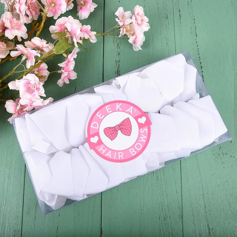 DEEKA 12 PCS 6" Big Hand-made Grosgrain Ribbon Hair Bow Alligator Clips Hair Accessories for Little Teen Toddler Girls - White - Image 2