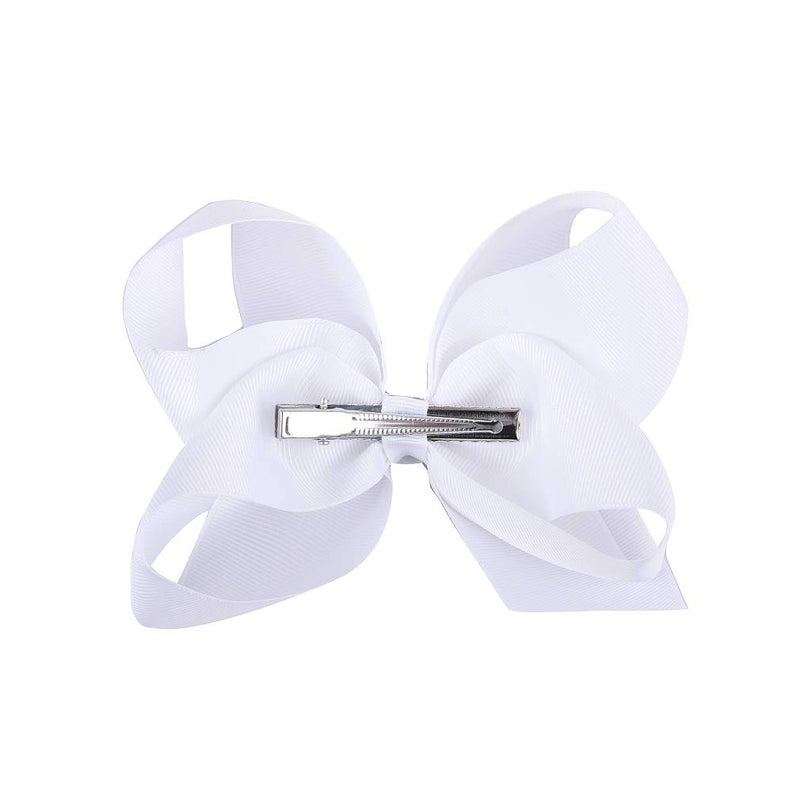 DEEKA 12 PCS 6" Big Hand-made Grosgrain Ribbon Hair Bow Alligator Clips Hair Accessories for Little Teen Toddler Girls - White - Image 5
