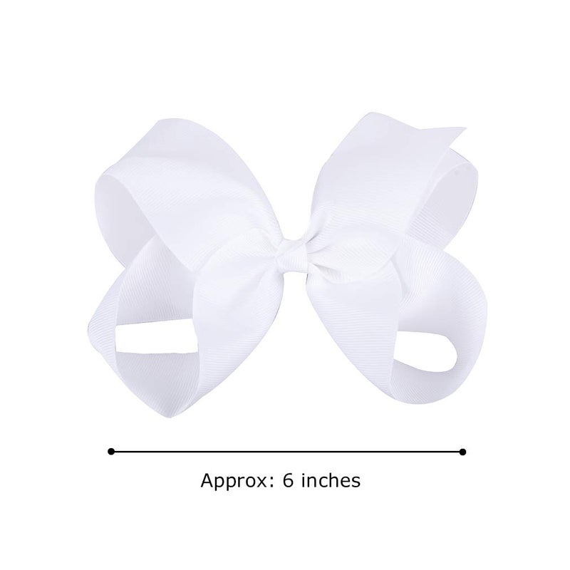 DEEKA 12 PCS 6" Big Hand-made Grosgrain Ribbon Hair Bow Alligator Clips Hair Accessories for Little Teen Toddler Girls - White - Image 4
