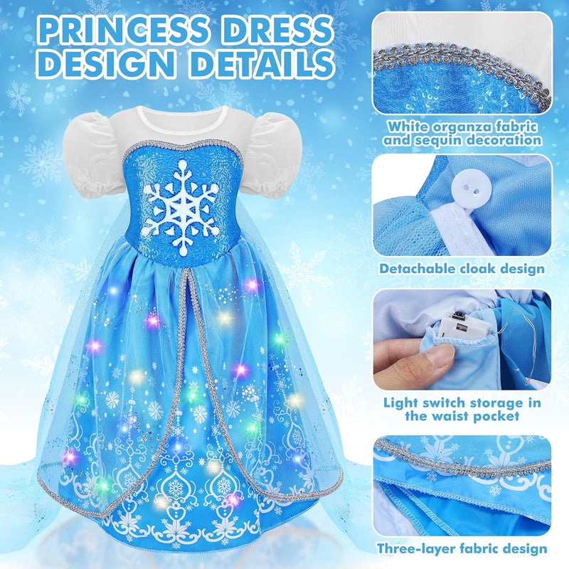 KKONES Store Princess Dresses for Girls, Light Up Princess Costume with Cape, Birthday Party Gift for Toddler Age 3-8 Year Old - Image 3