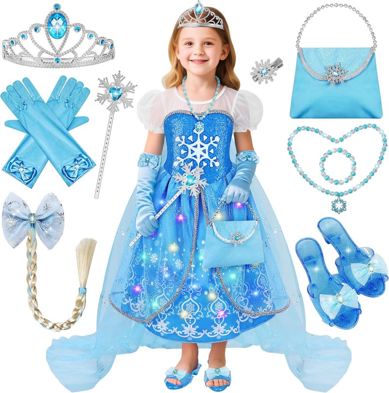 KKONES Store Princess Dresses for Girls, Light Up Princess Costume with Cape, Birthday Party Gift for Toddler Age 3-8 Year Old - Image 1