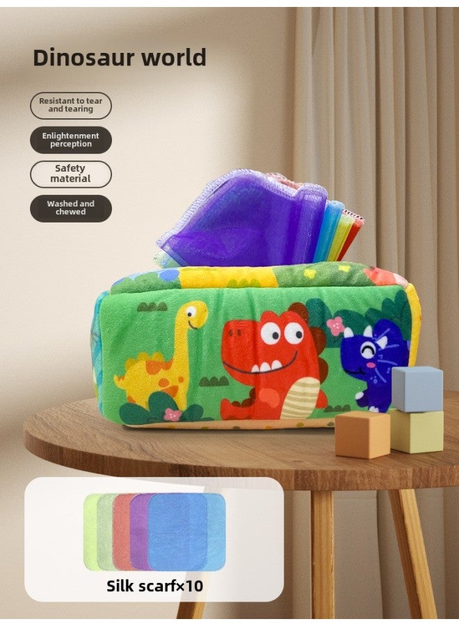 Baby Tissue Toy Tissue Box 0-1 Years Old Baby Early Education Tear-proof Finger Exercise Ringing Paper Biting Toy-Color:Dinosaur Paradise Tissue Box ]  - Image 1