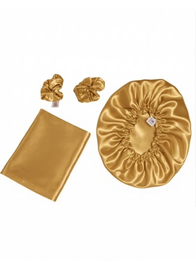 Life Style set of 4 original silk haircare 1 Satin bonnet set +2 hair tie +1 satin pillowcase - Image 1
