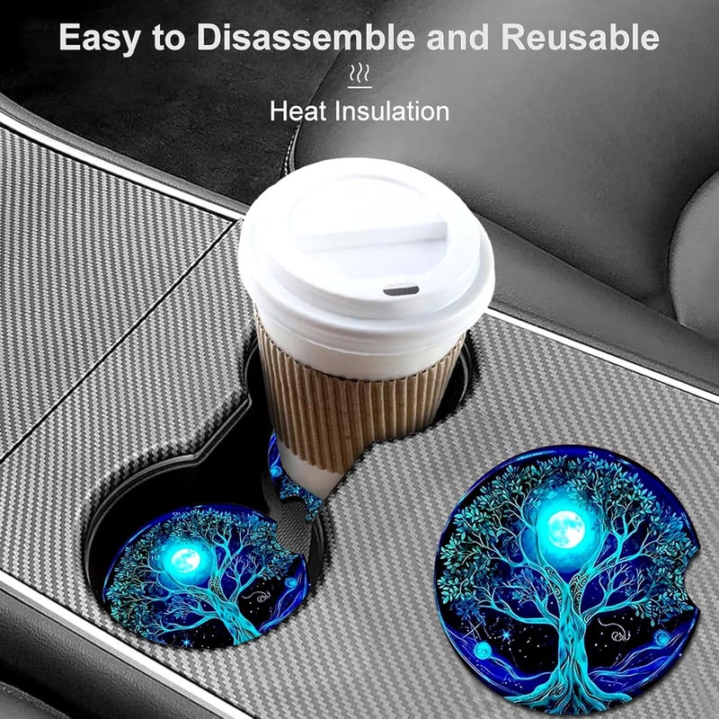 Ldntly Car Coasters for Cup Holders,2 Pack Tree of Life Car Cup Holder Coasters,2.75" Universal Size Anti Slip Rubber Mat,Automotive Cup Holder Decal Decor Accessories,Good Luck Gifts for Women,Men - Image 2