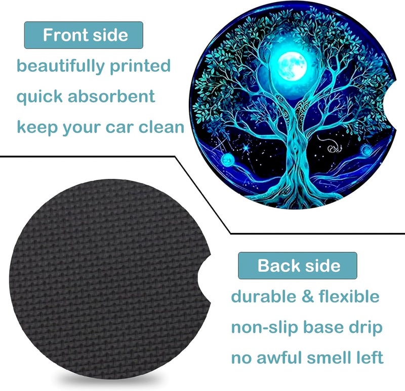 Ldntly Car Coasters for Cup Holders,2 Pack Tree of Life Car Cup Holder Coasters,2.75" Universal Size Anti Slip Rubber Mat,Automotive Cup Holder Decal Decor Accessories,Good Luck Gifts for Women,Men - Image 3