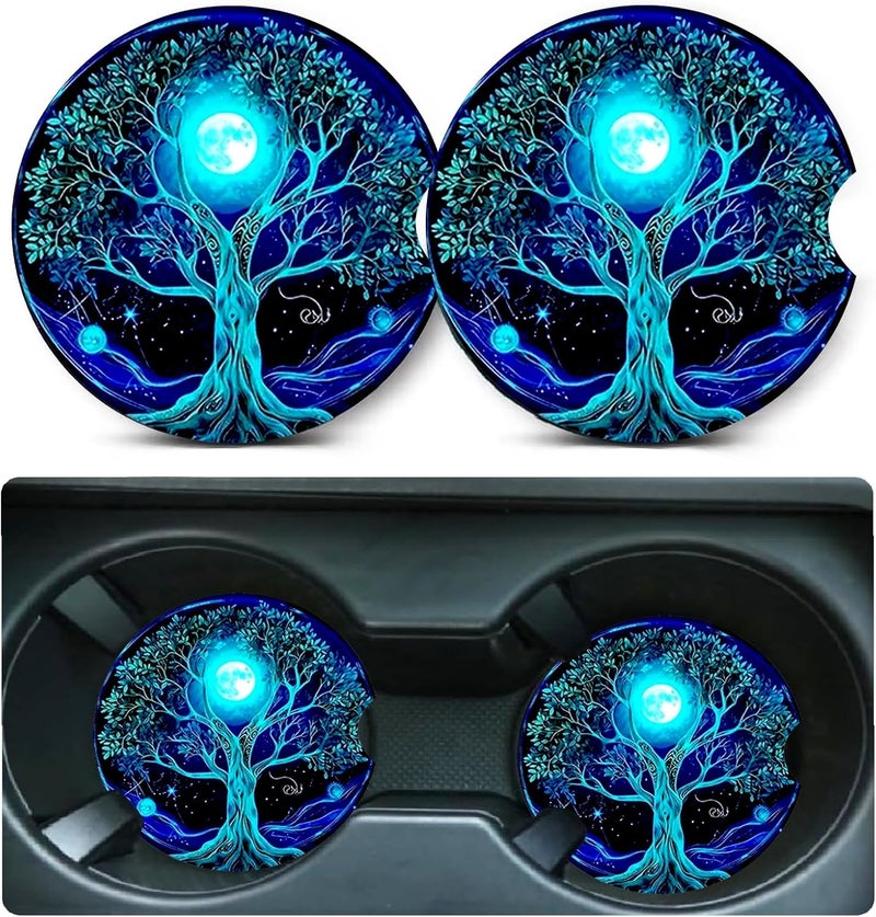Ldntly Car Coasters for Cup Holders,2 Pack Tree of Life Car Cup Holder Coasters,2.75" Universal Size Anti Slip Rubber Mat,Automotive Cup Holder Decal Decor Accessories,Good Luck Gifts for Women,Men - Image 1