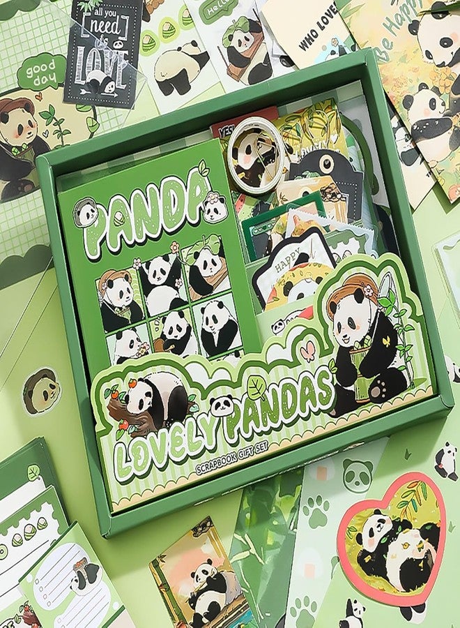 MGNLR Vintage Aesthetic Scrapbook Kit(346Pcs) Scrapbooking Supplies Kit with Bullet Junk Journal,Stationery,A6 Grid Notebook Journaling Gift for Girl (Panda) - Image 2