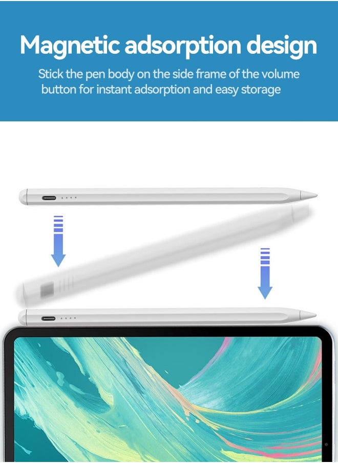 Stylus Pen for iPad(2024-2018) with Palm Rejection & Fast Charge,Active Pencil for iPad 10/9/8/7/6, iPad Pro 11/12.9/13, Air 6/5/4/3,Mini,Magnetic Attachment