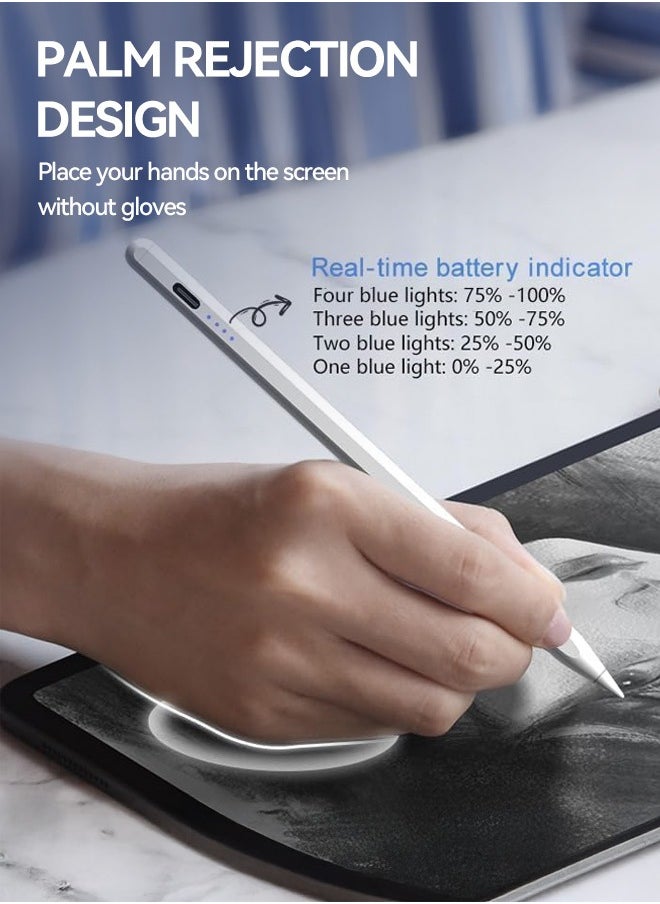 Stylus Pen for iPad(2024-2018) with Palm Rejection & Fast Charge,Active Pencil for iPad 10/9/8/7/6, iPad Pro 11/12.9/13, Air 6/5/4/3,Mini,Magnetic Attachment